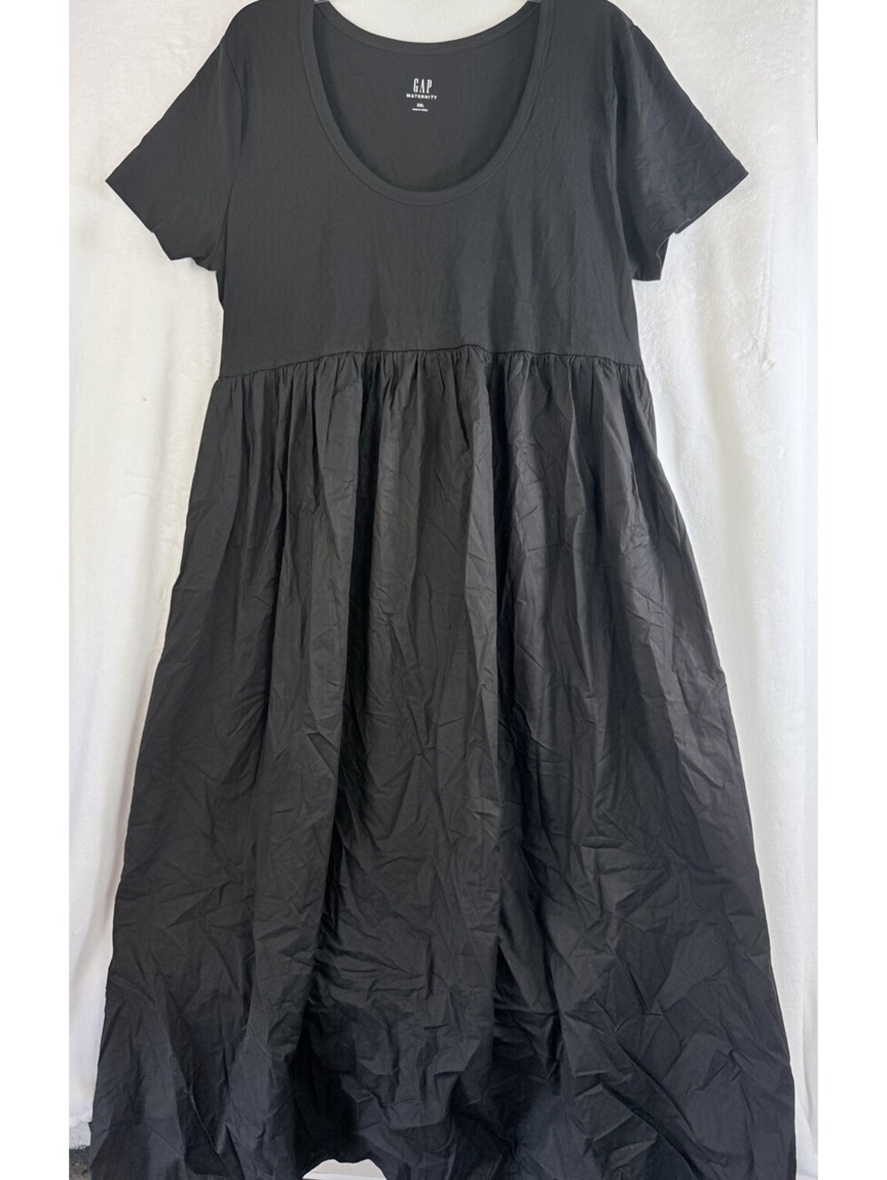 Gap Maternity Mixed Media Maxi Dress XXL Black Empire Waist Short Sleeve Women